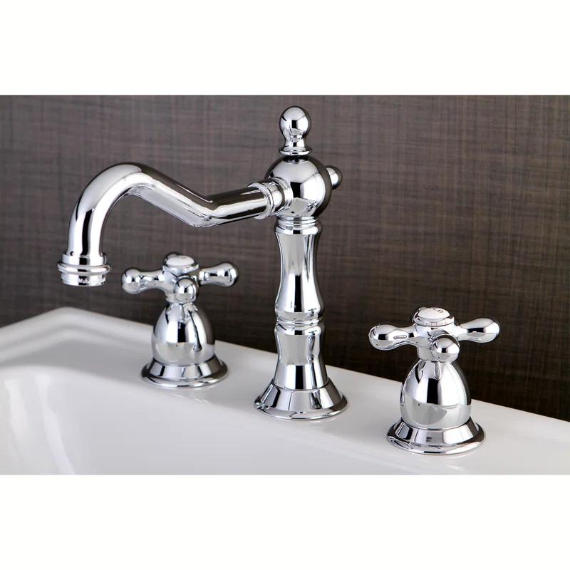 Kingston Brass Heritage Two-Handle 3-Hole Deck Mount Widespread Bathroom Faucet with Brass Pop-Up Drain