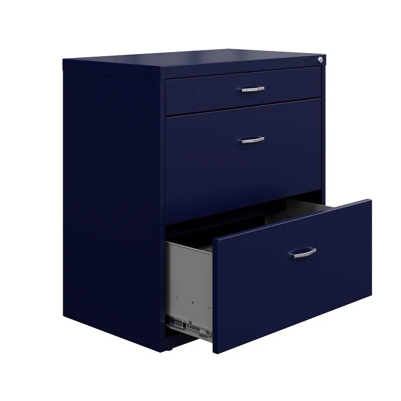 Navy 3-Drawer Lockable Steel Lateral Filing Cabinet