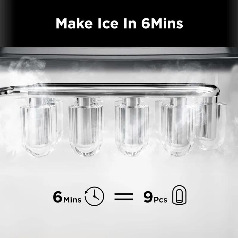 ColorLife 26lbs Countertop Bullet-Shape Ice Maker, 9 Cubes Make in 6 Mins, 2 Sizes of Bullet Ice