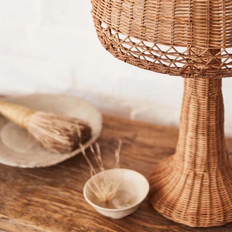Augusta Woven Rattan Coastal Table Lamp in Light Brown