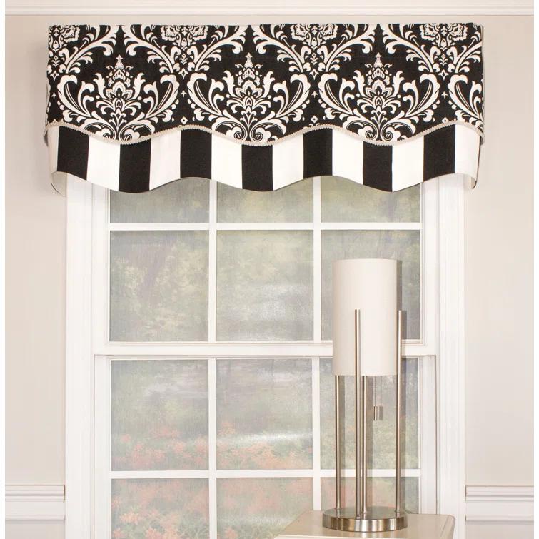 Black Damask Rod Pocket Window Valance, 50" Length