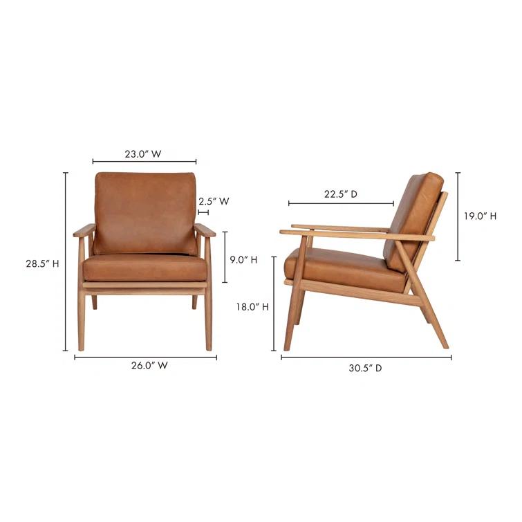 Harper Brown Leather and Oak Barrel Accent Chair