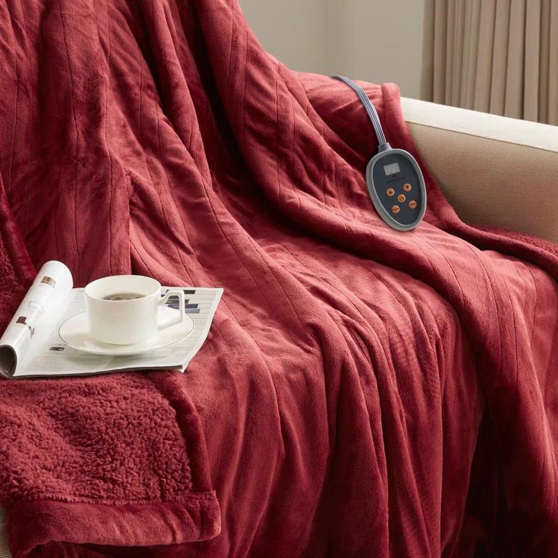 Woolrich Woolrich Heated Plush to Berber Blanket,Garnet,Twin