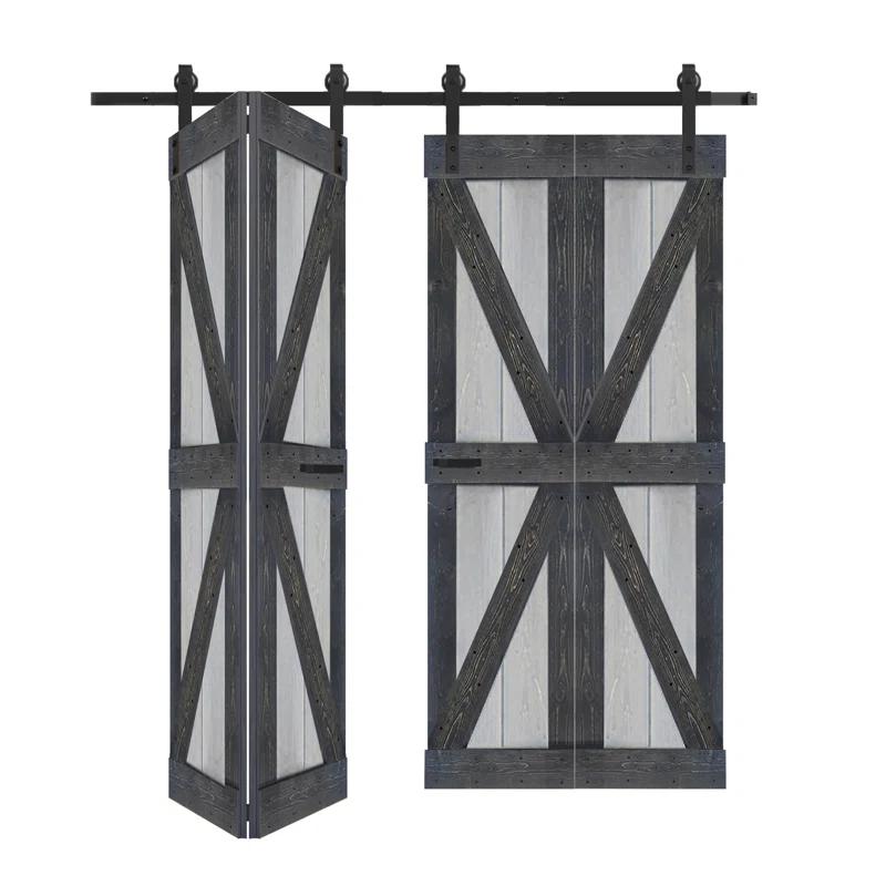 IsLife K Style Finished Solid Wood Bi-Fold Double Barn Door With Hardware Kit -Assembly Needed