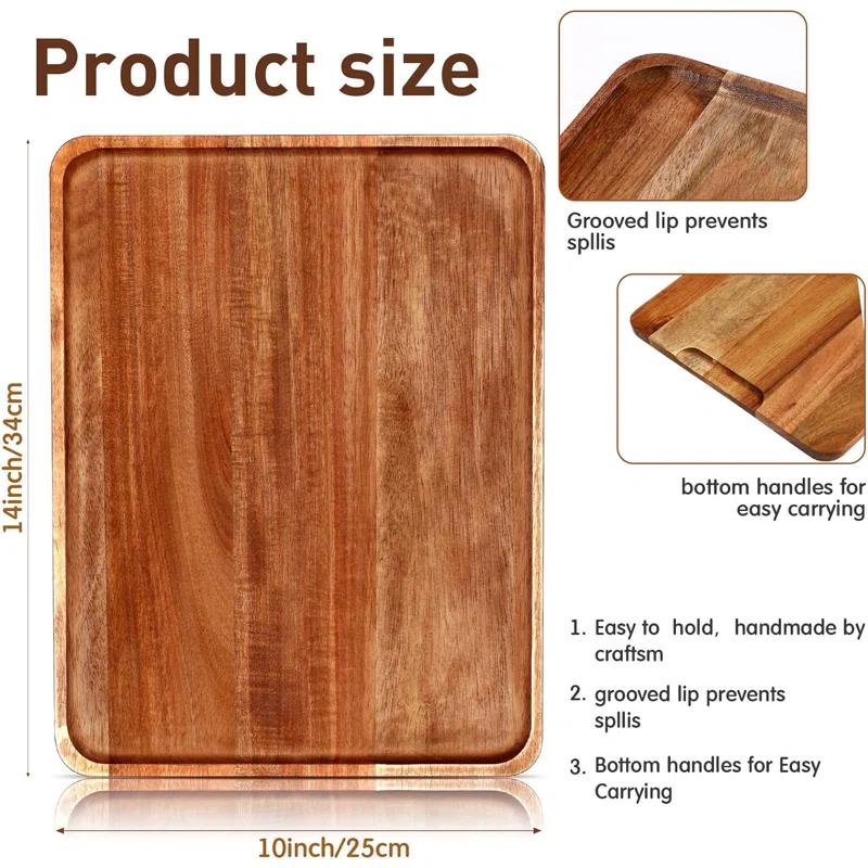 Millwood Pines 5 Pack Solid Acacia Wood Serving Trays, Rectangular Wooden Serving Board For Food Appetizer Serving Tray Plates For Vegetables Fruit Charcuterie Cheese Platters Home Kitchen Decor