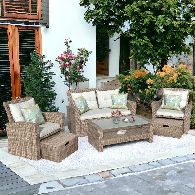 6 Piece Rattan Sofa Seating Group with Cushions