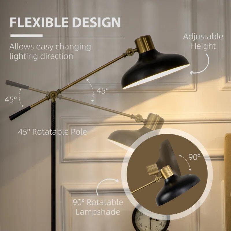 17 Stories Stevani Adjustable Floor Lamps for Living Room, Standing Lamp for Bedroom with Balance Arm, Adjustable Head and Height, Tall Black and Gold Lamp (Bulb not Included)
