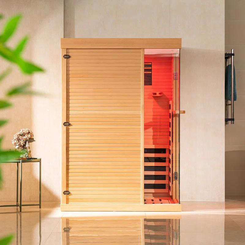 WoodBridge 1 Person Indoor Bluetooth Compatible FAR Infrared Sauna in Canadian Hemlock, Touch-Tone Keypad, LED Therapy Light