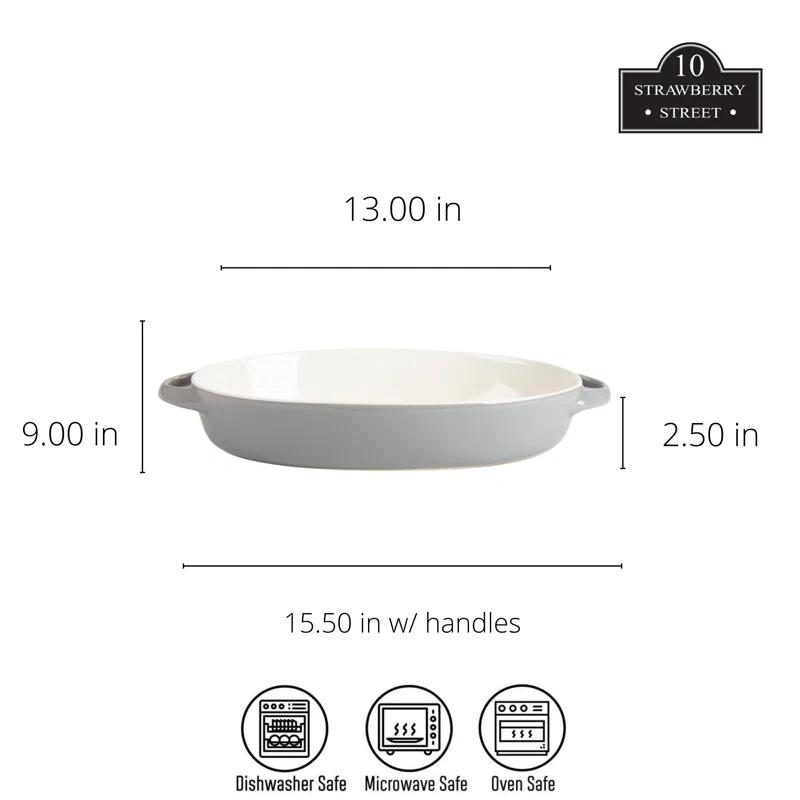 Gray Oval Stoneware Bakeware Set with Handles, 13" and 10.5"