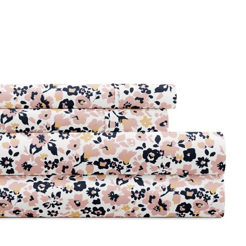 IEnjoy Home 4 Piece Sheet Set Patterned Microfiber Ultra Soft Bedding in Floral Dream