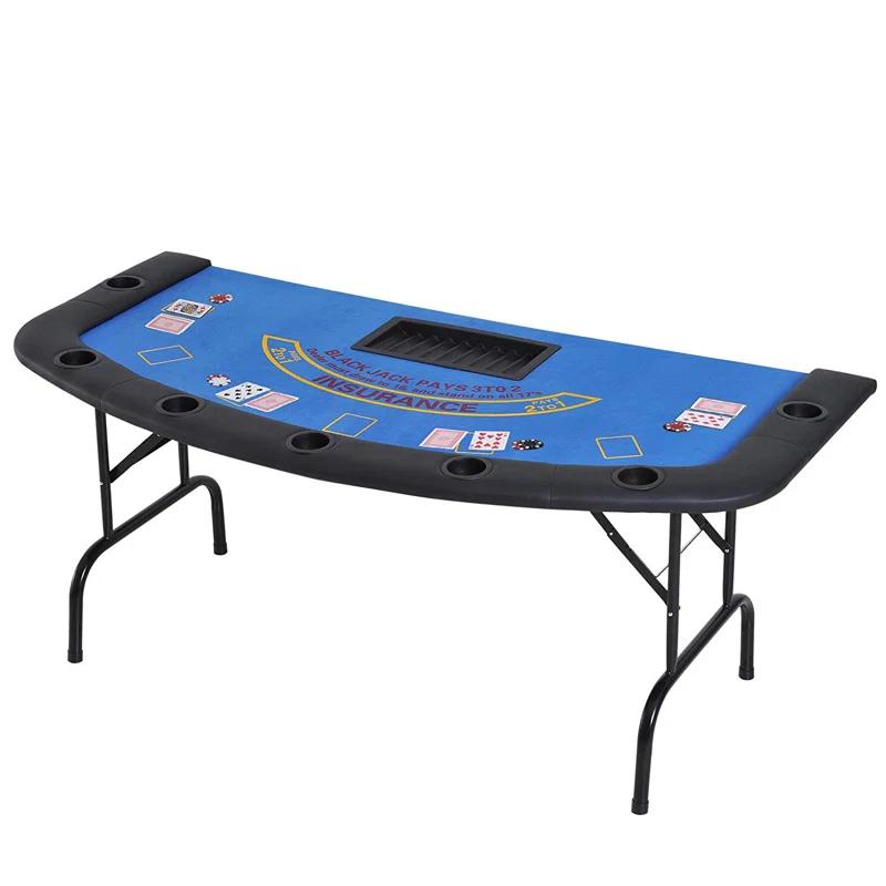 Soozier Soozier Poker Table Foldable, 72" Blackjack Table for 7 Players with Chip & Cup Holder, Blue Felt