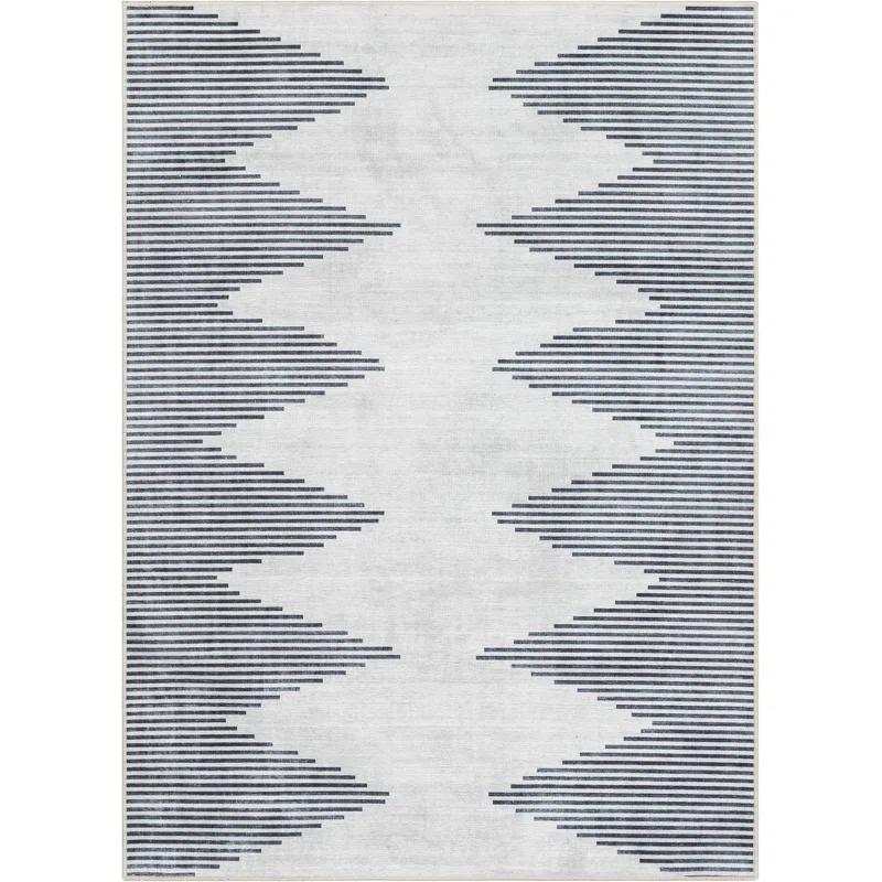 Trinx Kehr Bree Moroccan Diamond Stripes Ivory Grey Area Flat-Weave Rug