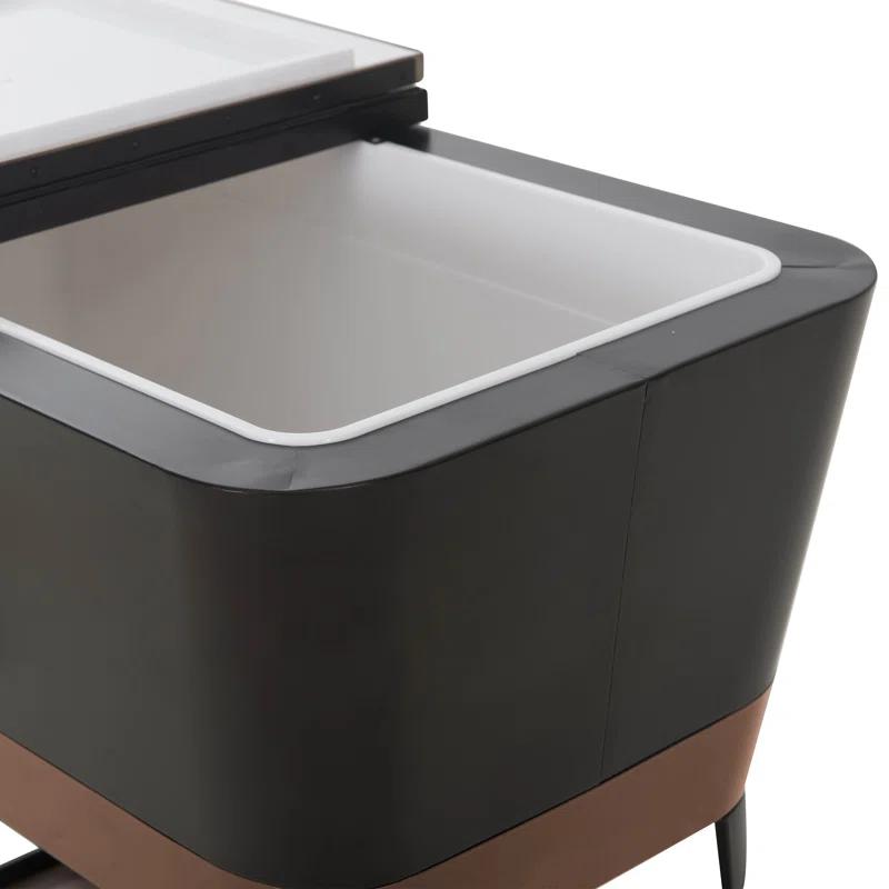 Sunjoy Durant 80-Quart Wood Grain Finish Metal Rolling Ice Chest Cooler Cart with Storage Shelf, Steel Bottle Opener, and Lockable Wheels