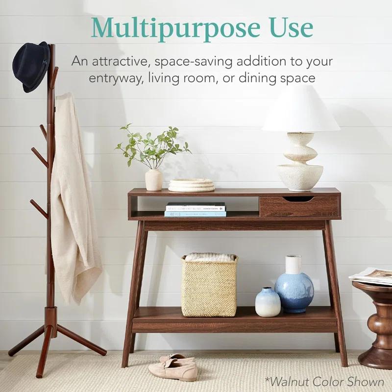 George Oliver Mid-Century Modern Console Table, Sofa Table, Accent Furniture For Hallway, Living Room, Entryway Foyer Space-Saving W/Cubby, Drawer, Lower Storage Shelf - Gray Oak