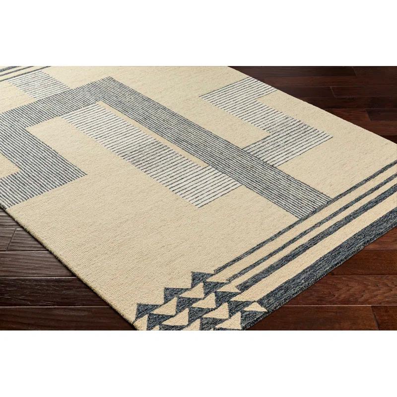 Rectangle Uptown Geometric Handmade Tufted Wool Area Rug in Black