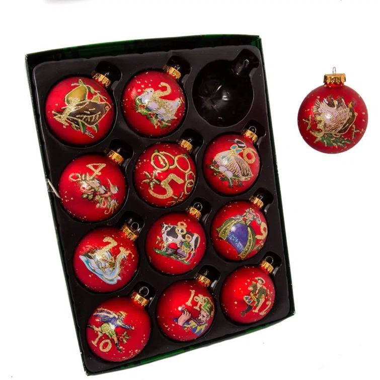 Kurt Adler 12 Piece 12 Days of Christmas Decorative Glass Ball Ornament Set