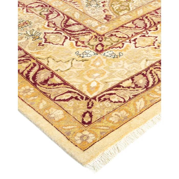 Solo Rugs Classic One-of-a-Kind Mogul Hand-Knotted 8'2" x 10'3" Area Rug in Ivory/Burgundy/Goldenrod & Reviews | Perigold