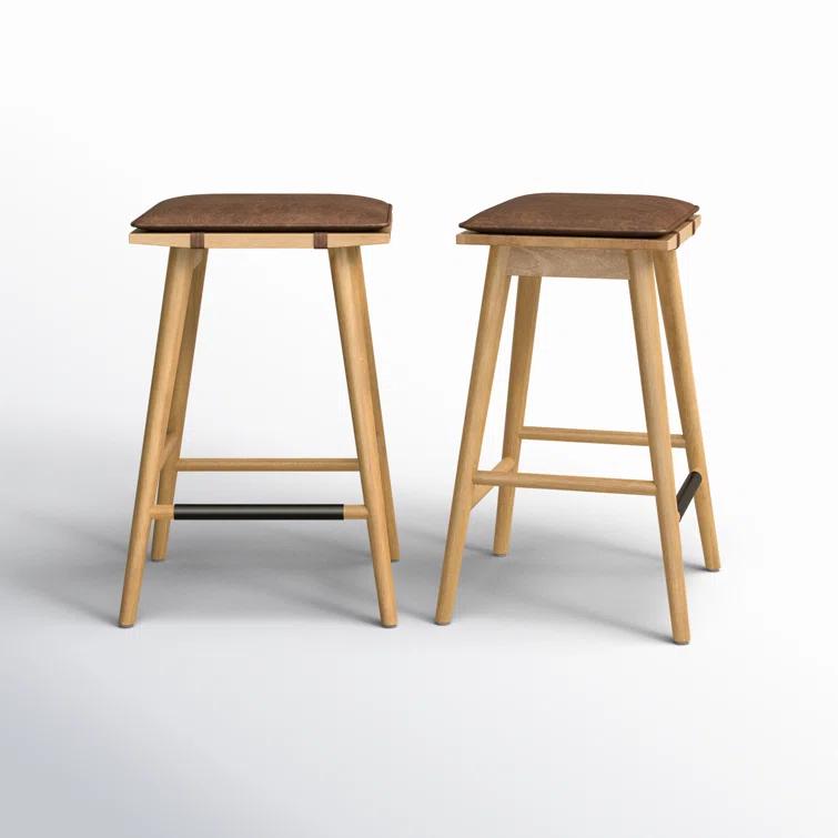 Nathan James Upholstered Counter Stool with Solid Wood Frame (Set of 2)
