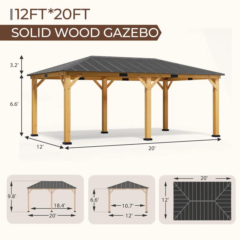 EROMMY 20 Ft. W X 12 Ft. D Solid Wood Patio Gazebo
