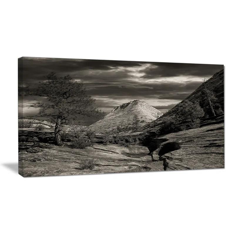 Design Art Layers of Red Rock Black and White Photographic Print on Wrapped Canvas