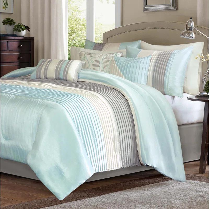 Madison Park Amherst 7 Piece Striped and Pleated Comforter Set