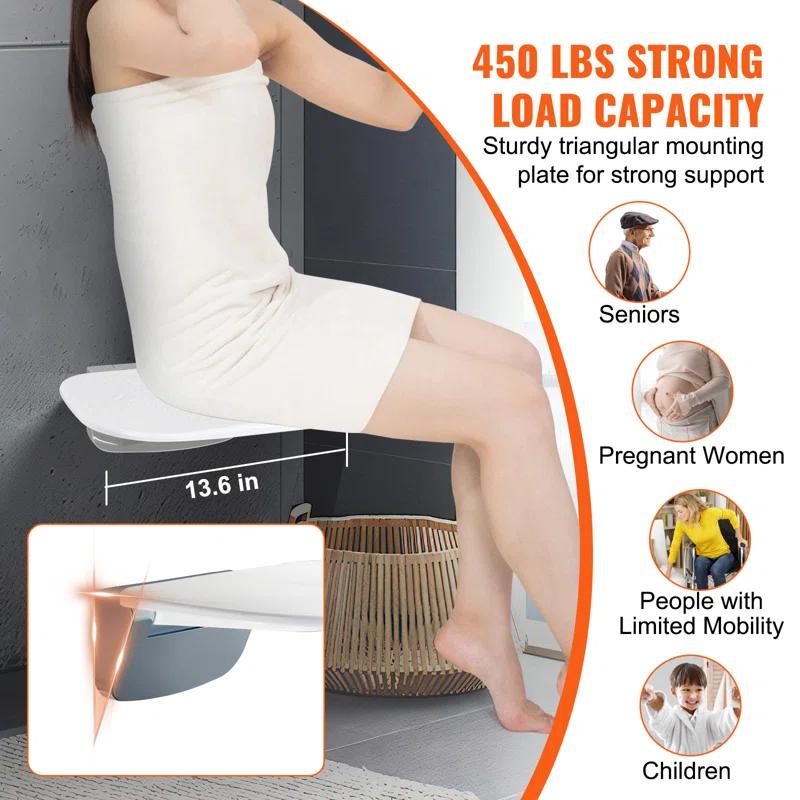 VEVOR 15.7'' W Plastic / Acrylic Shower Bench