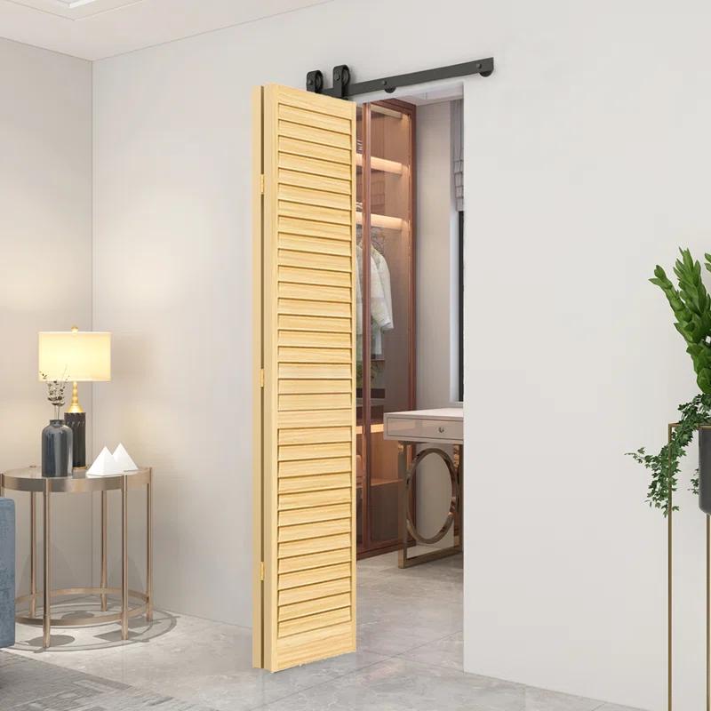 Calhome 80'' Solid Wood Louvered Bi-Fold Door