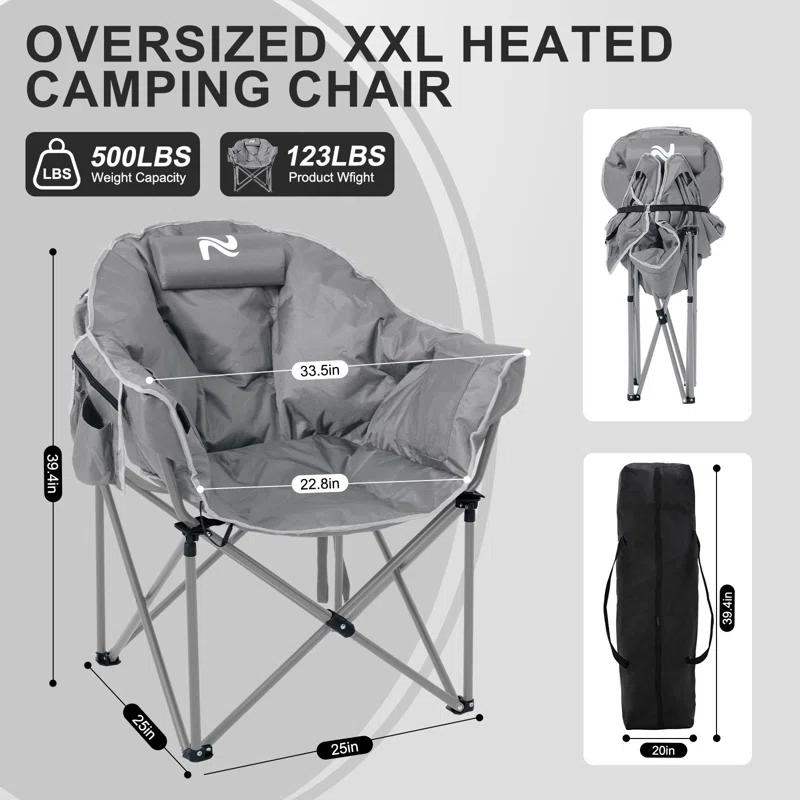 Heated Camping Chair Oversized, Outdoor Portable Heated Folding Chairs With Pillow