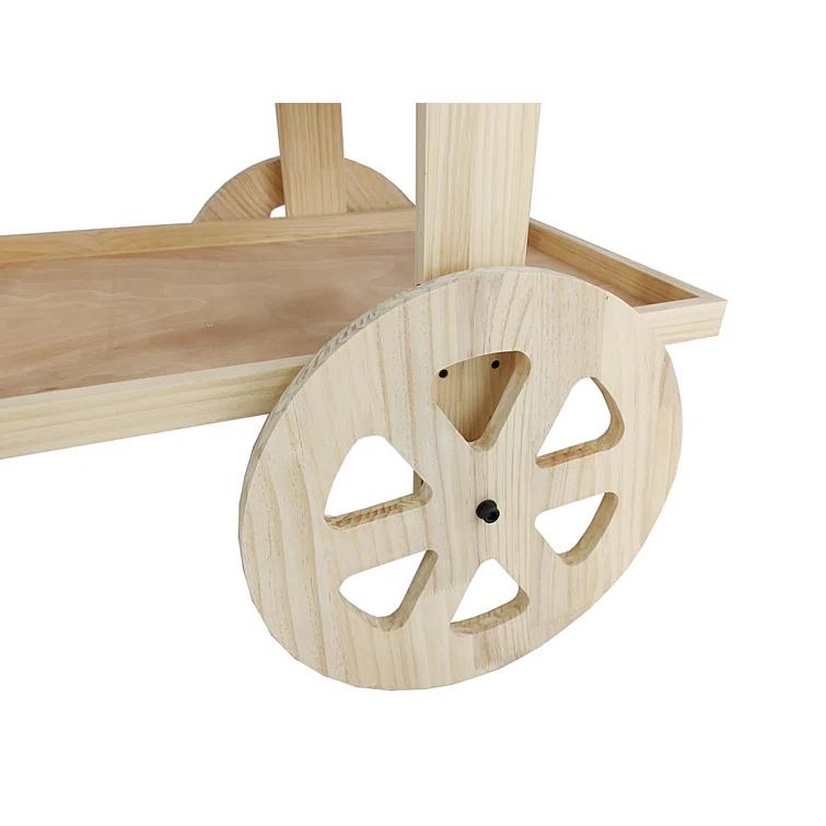 FixtureDisplays Flower Cart Vending Cart Farmers Market County Fair Wagon Wood Stall Stand Rolling Shelf Retail