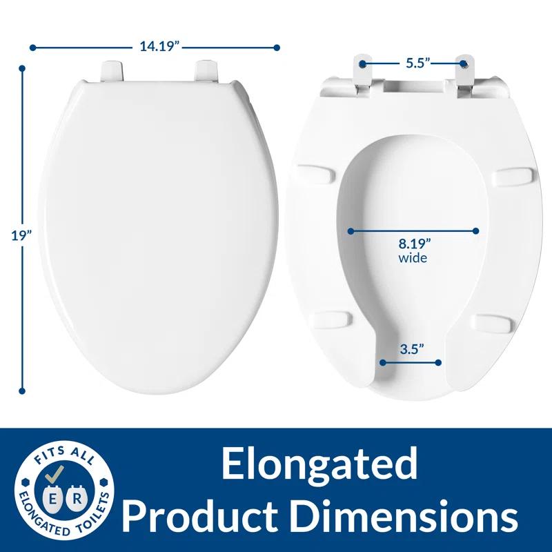 Bemis 7B1950 000 BEMIS 1950 Commercial Heavy Duty Open Front Toilet Seat with Cover, ELONGATED, Plastic, White