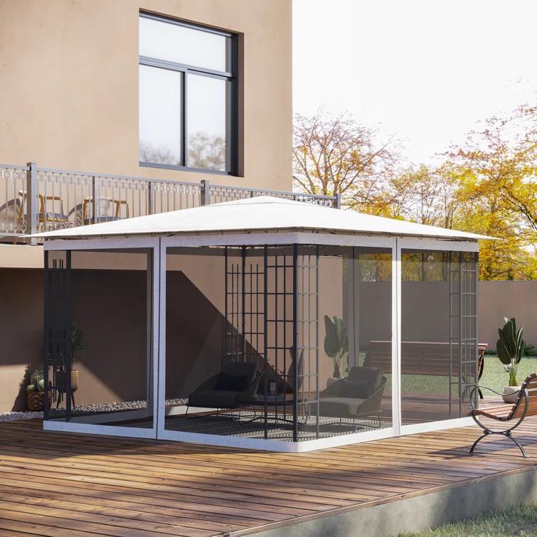 Outsunny Outsunny Universal Replacement Mesh Sidewall Netting for Patio Gazebos and Canopy Tents with Zippers, Sidewall Only, Cream