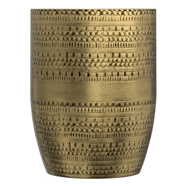 Bungalow Rose Johnsen 15"W Metal Industrial Boho Tribal Pattern Drum End Table with Textured Finish, Assembled