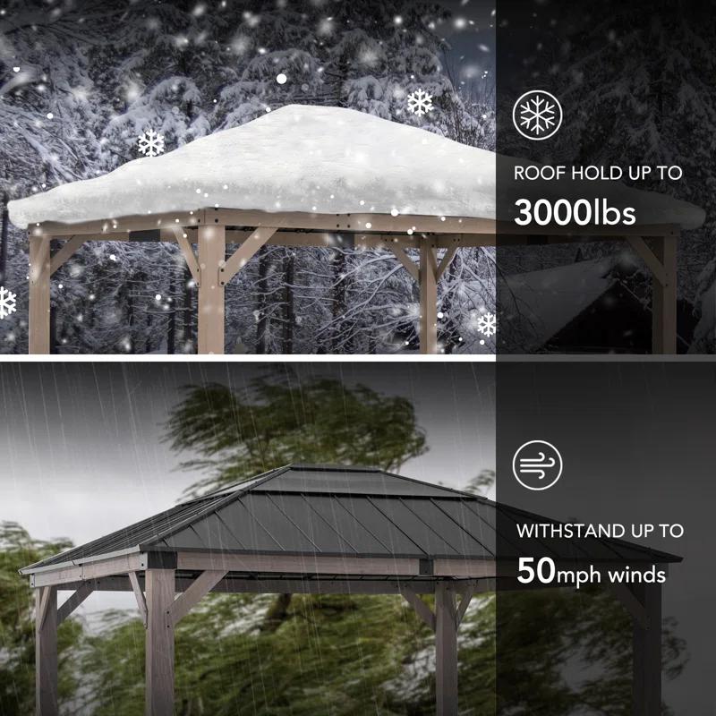 Sunjoy Sunjoy Hardtop Gazebo 13 x 15 ft. Standard Cedar Framed Wood Gazebo, Outdoor Patio Gazebo