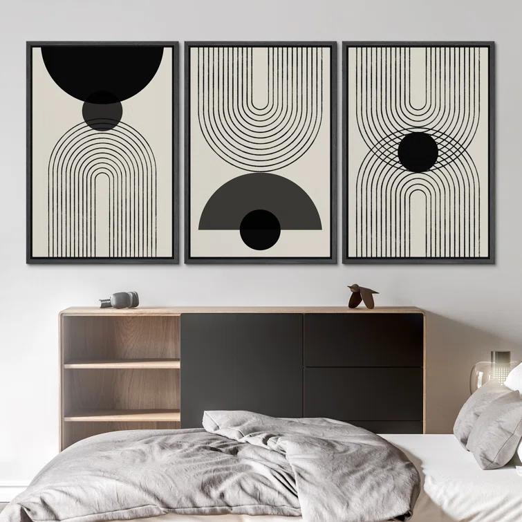 SIGNLEADER Mid-Century Modern Black And White Minimalist Abstract Home Decor Framed Wall Art Work Canvas Print