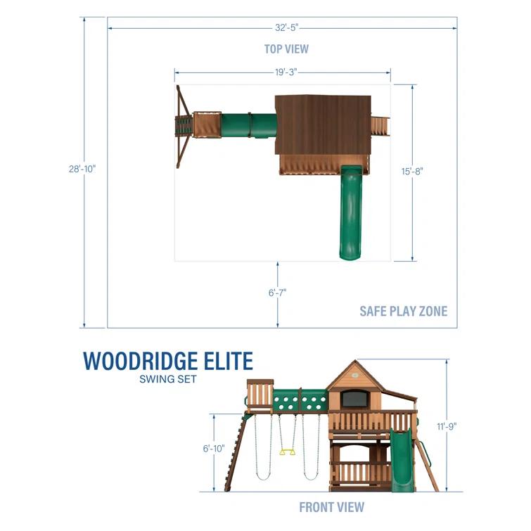 Backyard Discovery Backyard Discovery Woodridge Elite Cedar Wood Swing Set with Wave Slide, Clubhouse, Crawl Tunnel, and Crow's Nest
