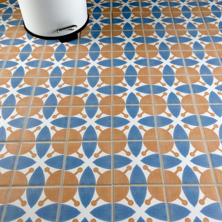 Merola Tile Revival Leaf Mini 4" x 4" Ceramic Patterned Wall & Floor Tile