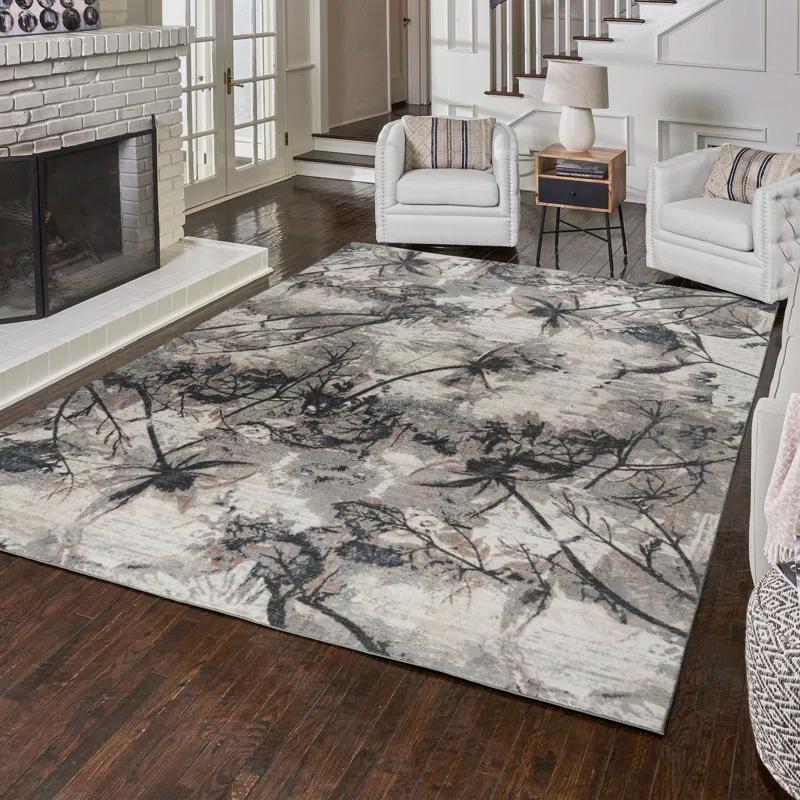 Gertmenian Gertmenian Quattro Scalia Gray/Ivory/Black Modern Abstract High-Low Area Rug