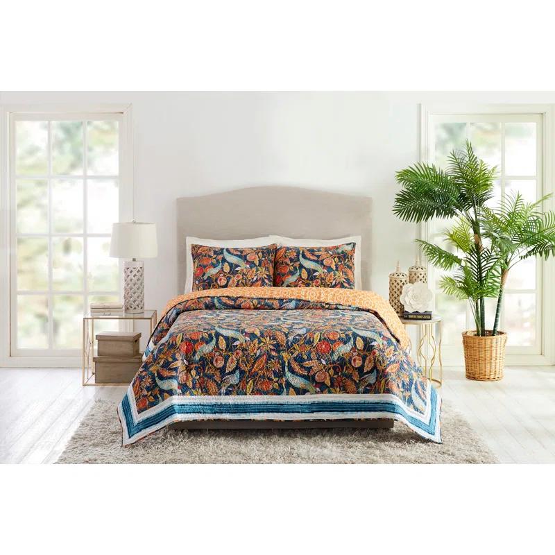Dena Home Peacock Garden Cotton Reversible 3 Piece Quilt Set