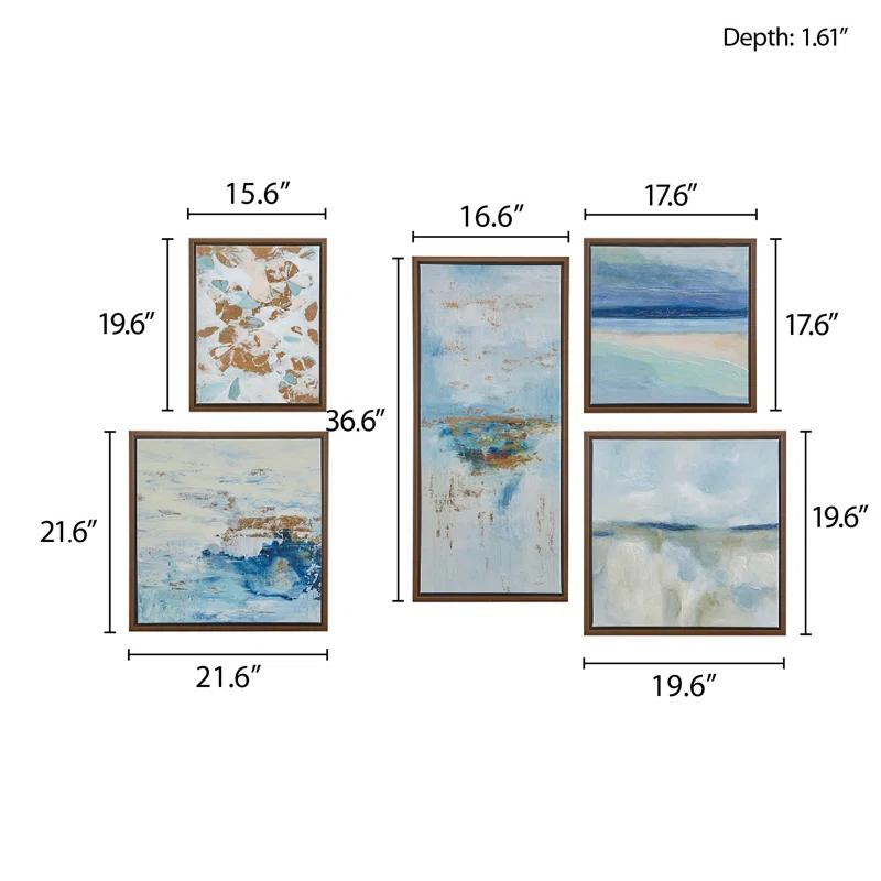 Blue Horizon 5-piece Gallery Framed Canvas Wall Art Set
