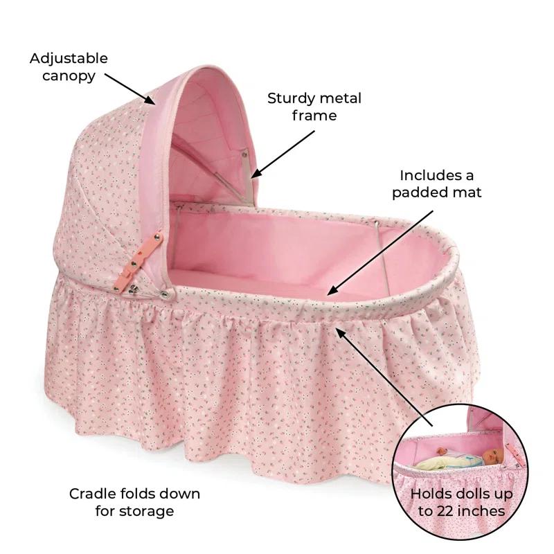 Badger Basket Folding Doll Cradle with Rosebud Fabric