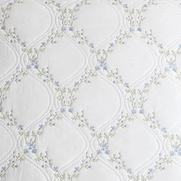 Laura Ashley Laura Ashley Floral Embroidery Cotton Reversible Quilt Set