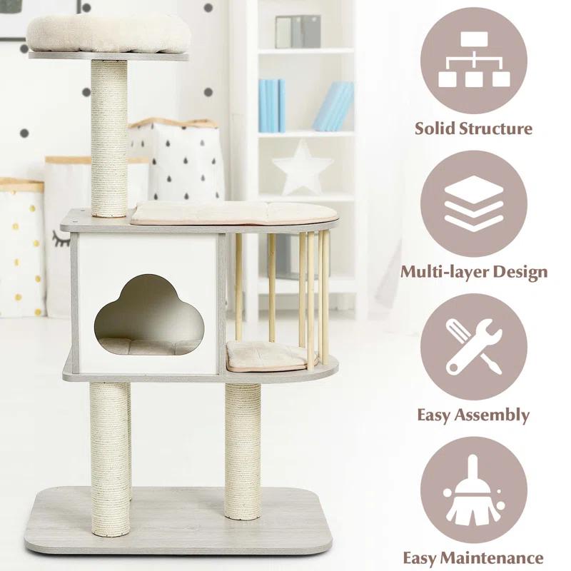 Archie & Oscar™ 46" Modern Wooden Cat Tree With Platform & Washable Cushions For Kittens & Cats