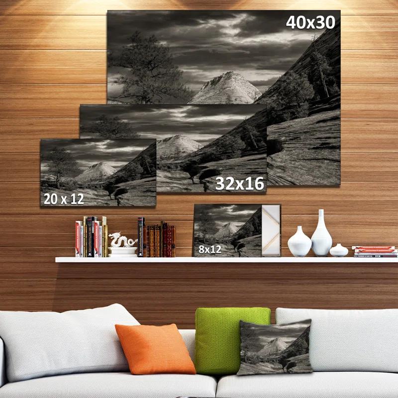 Design Art Layers of Red Rock Black and White Photographic Print on Wrapped Canvas