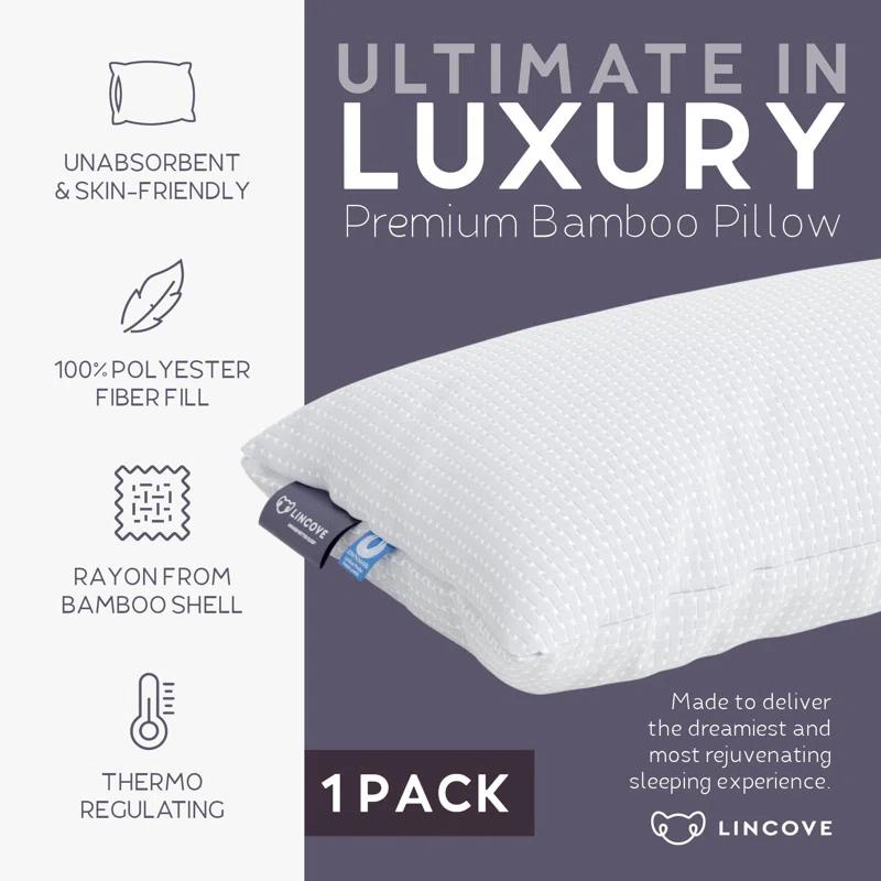 Lincove® Lincove Rayon From Bamboo Pillow - Hotel Quality, Soft for Stomach Sleepers, 1 Pack
