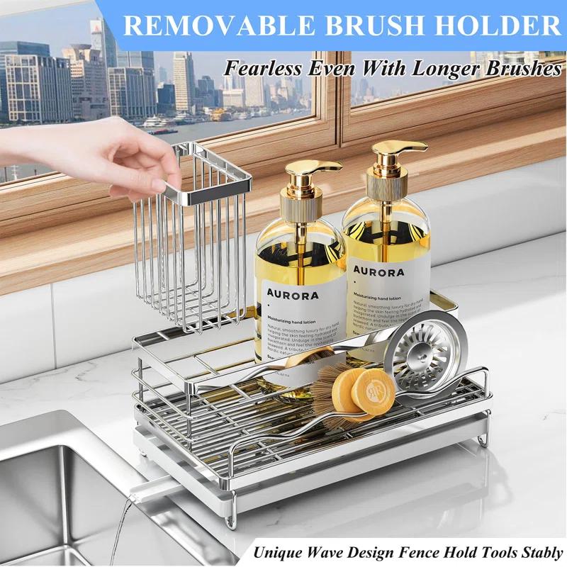COAHAHA Rust Resistant Stainless Steel Sink Caddy - Large Capacity With Removable Brush Rack