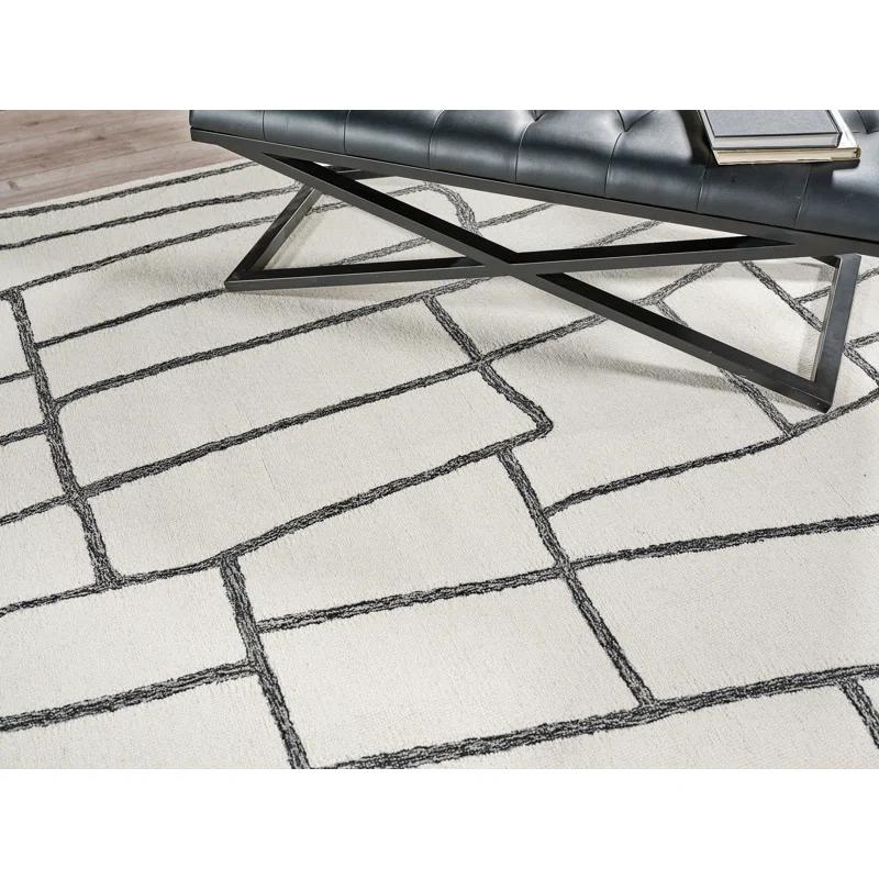 Exquisite Rugs Tangiers Handmade Hand-Tufted New Zealand Wool On Canvas Ivory/Black Area Rug