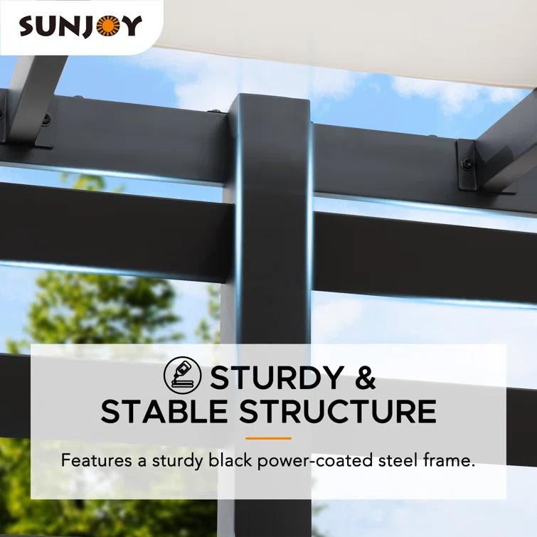 Sunjoy Sunjoy Outdoor Pergola 10 x 12 ft. Steel Pergolas with White Adjustable Shade and Privacy Screen for Backyard