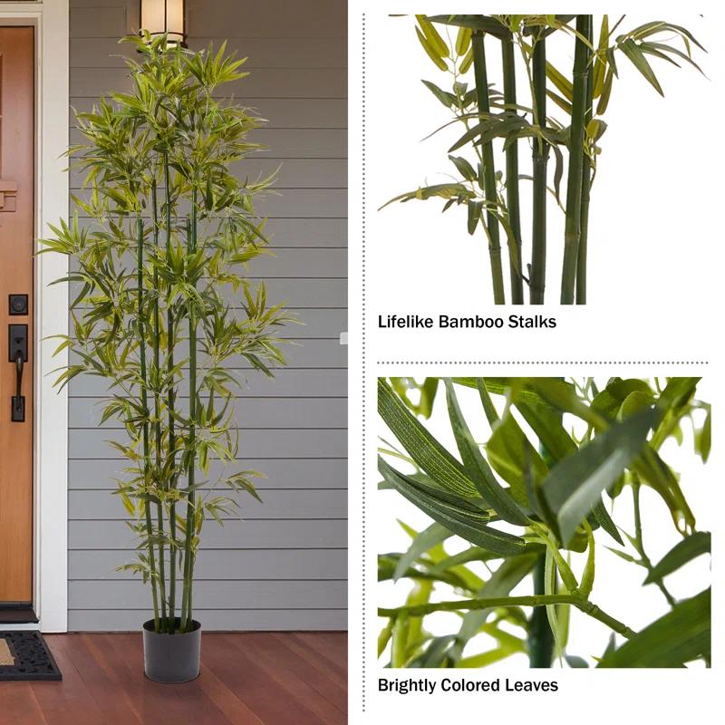 Pure Garden Artificial Bamboo Tree - 6FT Fake Plant with Adjustable Leaves and Pot - Faux Plants Indoor for Home, Restaurant, or Office Décor