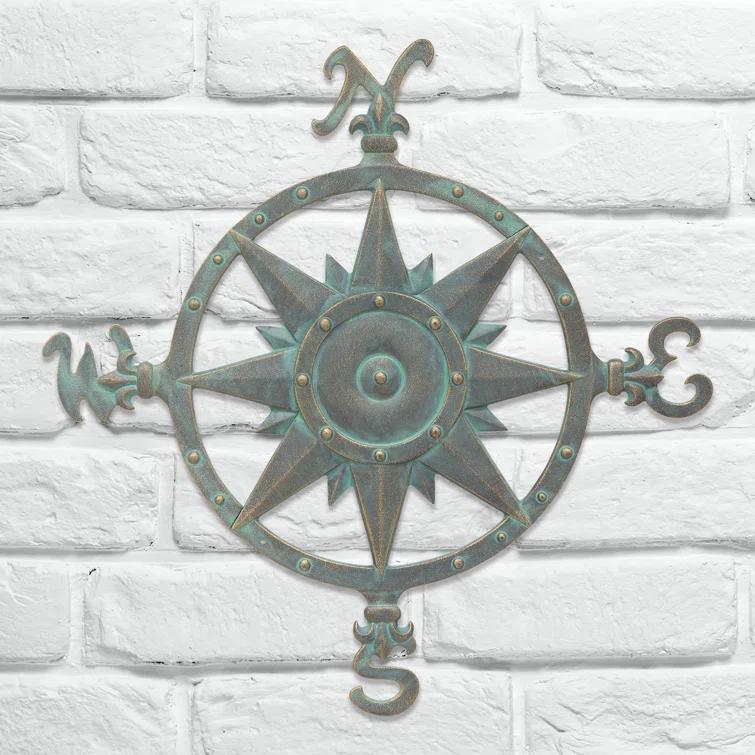 Bronze Verdigris Nautical Compass Rose Wall Decor