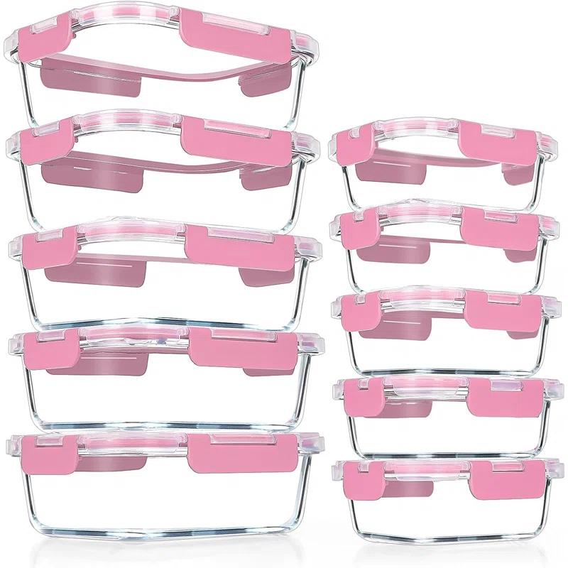 10-Piece Glass Dinner Containers, Stackable Glass Food Storage Containers Set with Lids, BPA Free